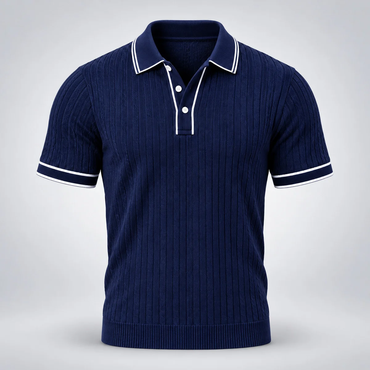 Navy Blue Ribbed Knit Corporate Polo T-Shirt