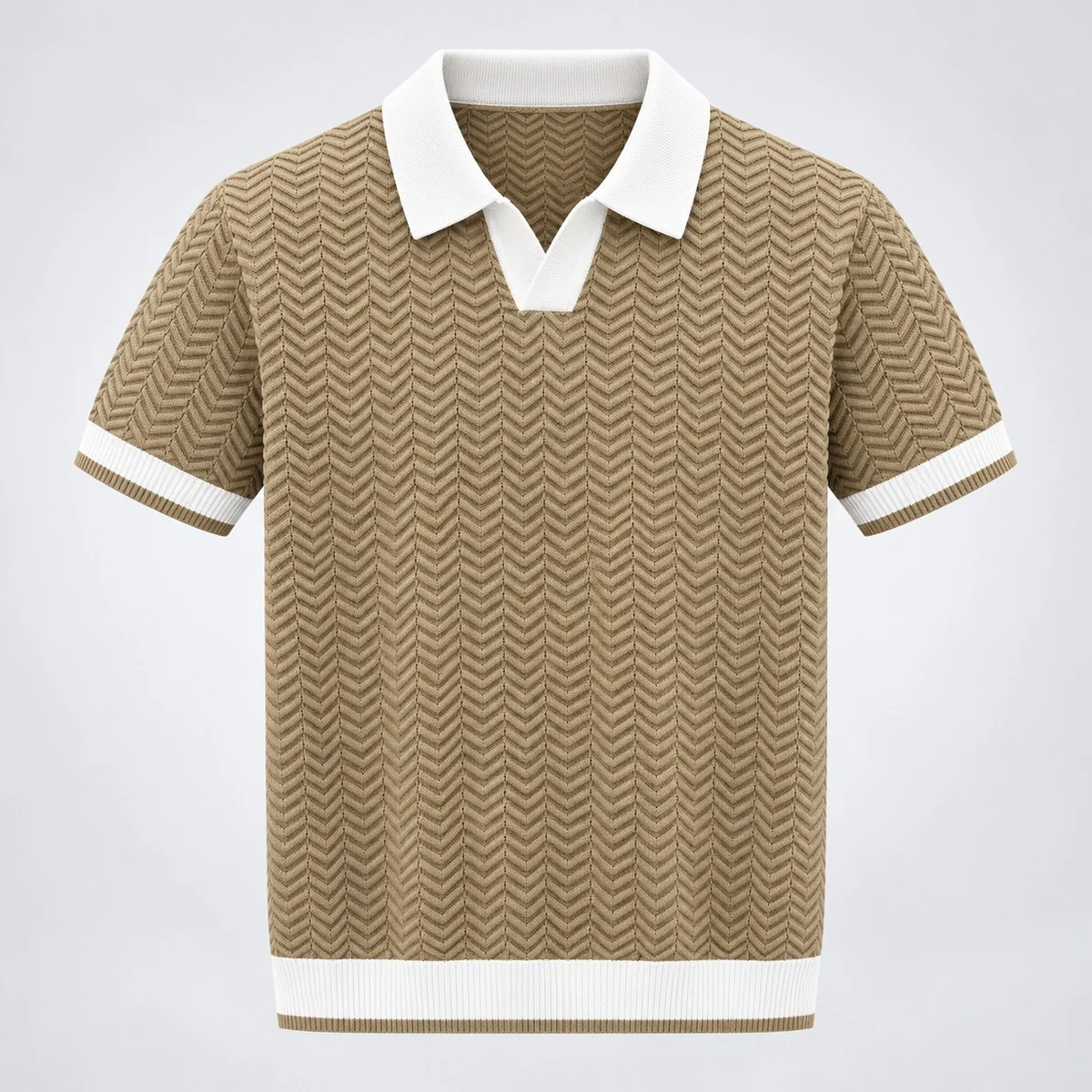 Khaki Chevron Knit Mens Corporate Polo Shirt
