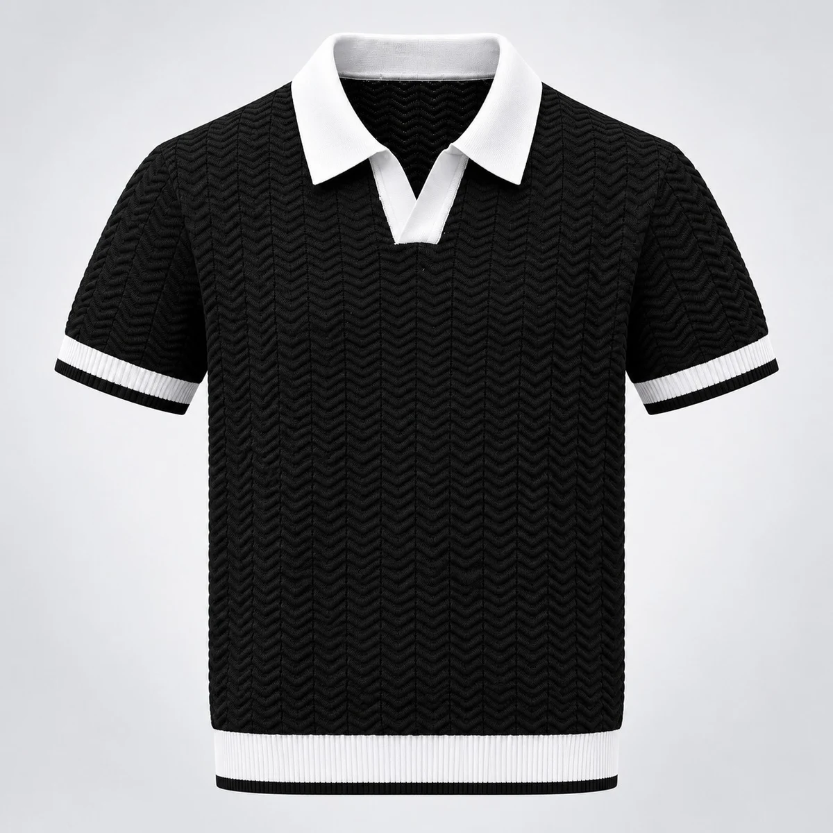 Black and White Knitted Corporate Polo T-Shirt