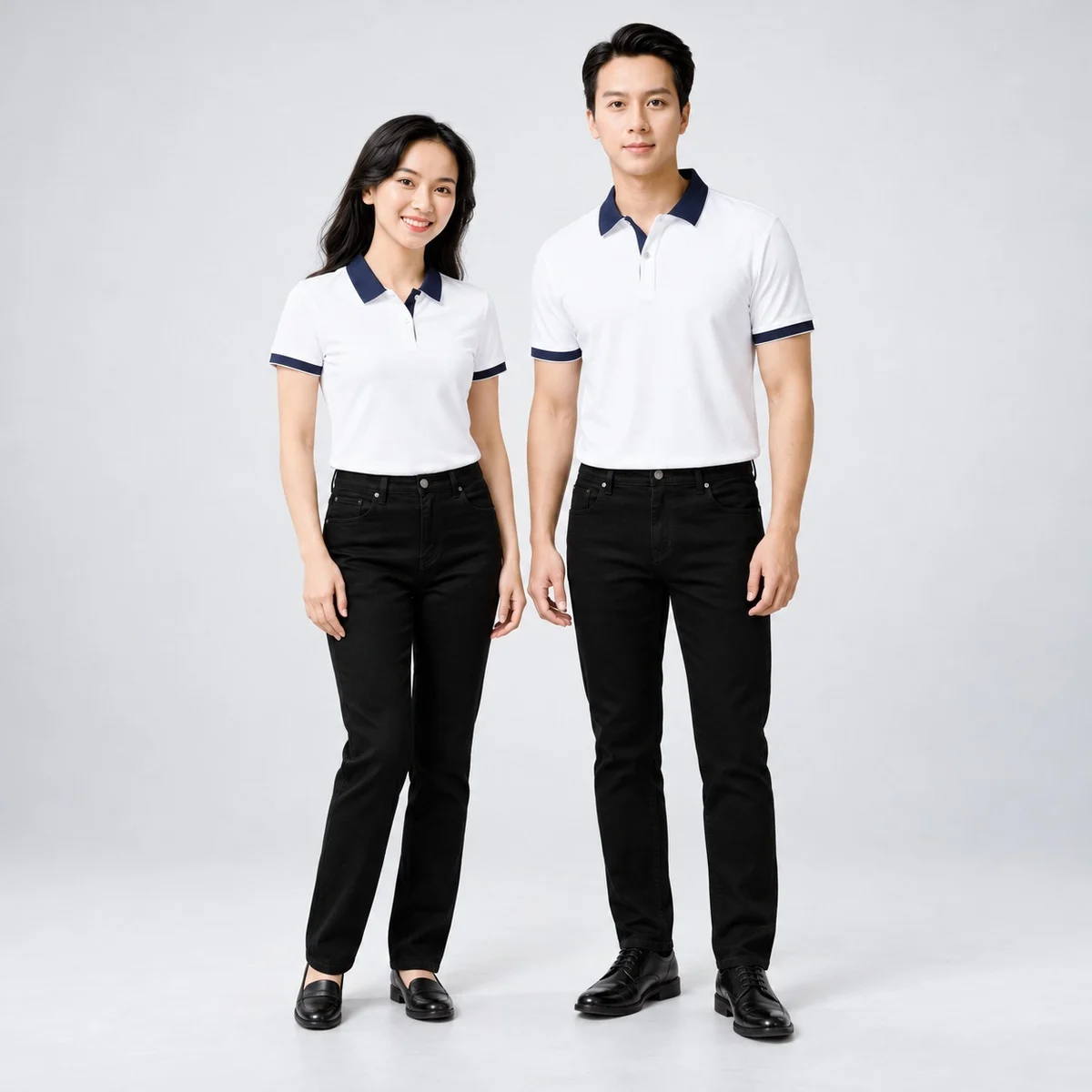 White and Navy Corporate Polo Uniform Set