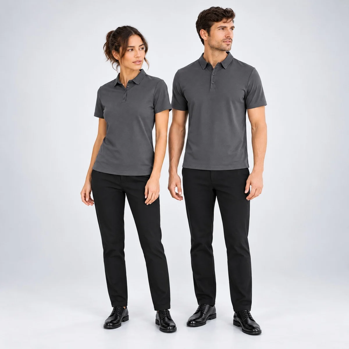 Dark Grey Polo T-Shirt and Black Trouser Corporate Uniform Set