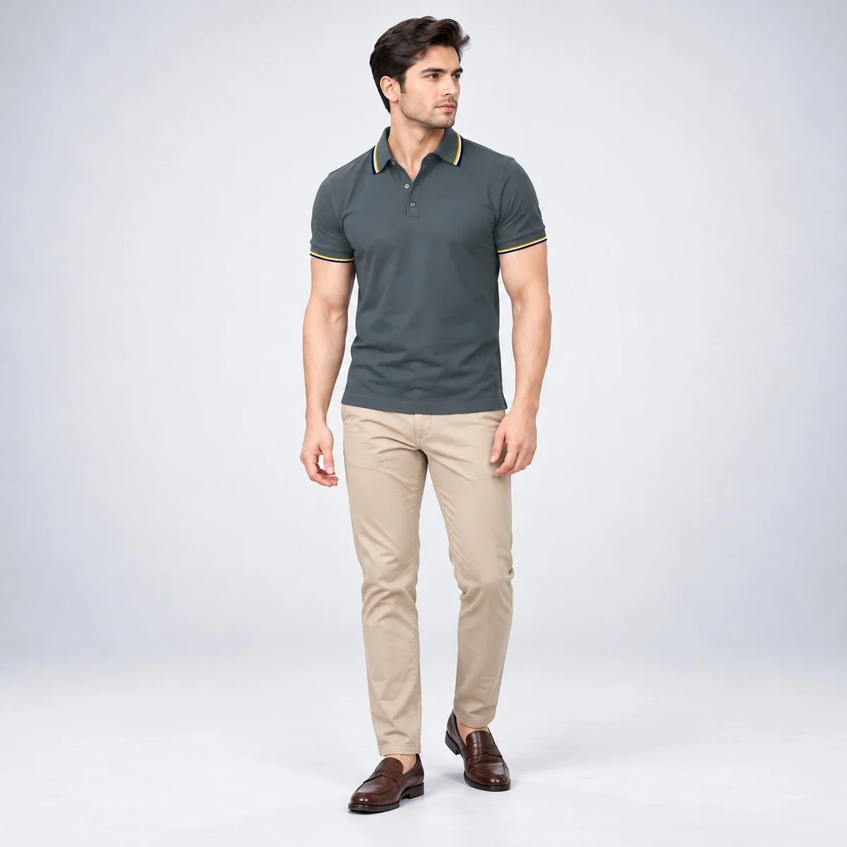 Mens Dark Grey Polo T-Shirt and Trouser Corporate Set