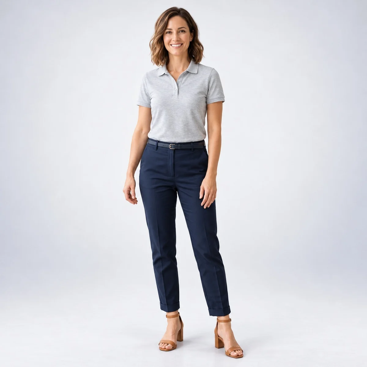 Womens Grey Polo and Navy Trousers Corporate Uniform