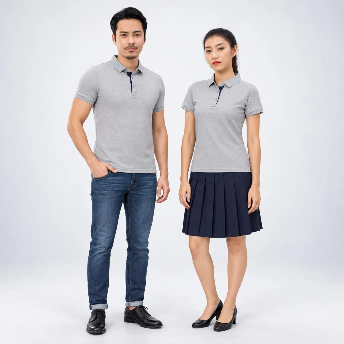 Grey Unisex Corporate Polo Shirt with Contrast Placket