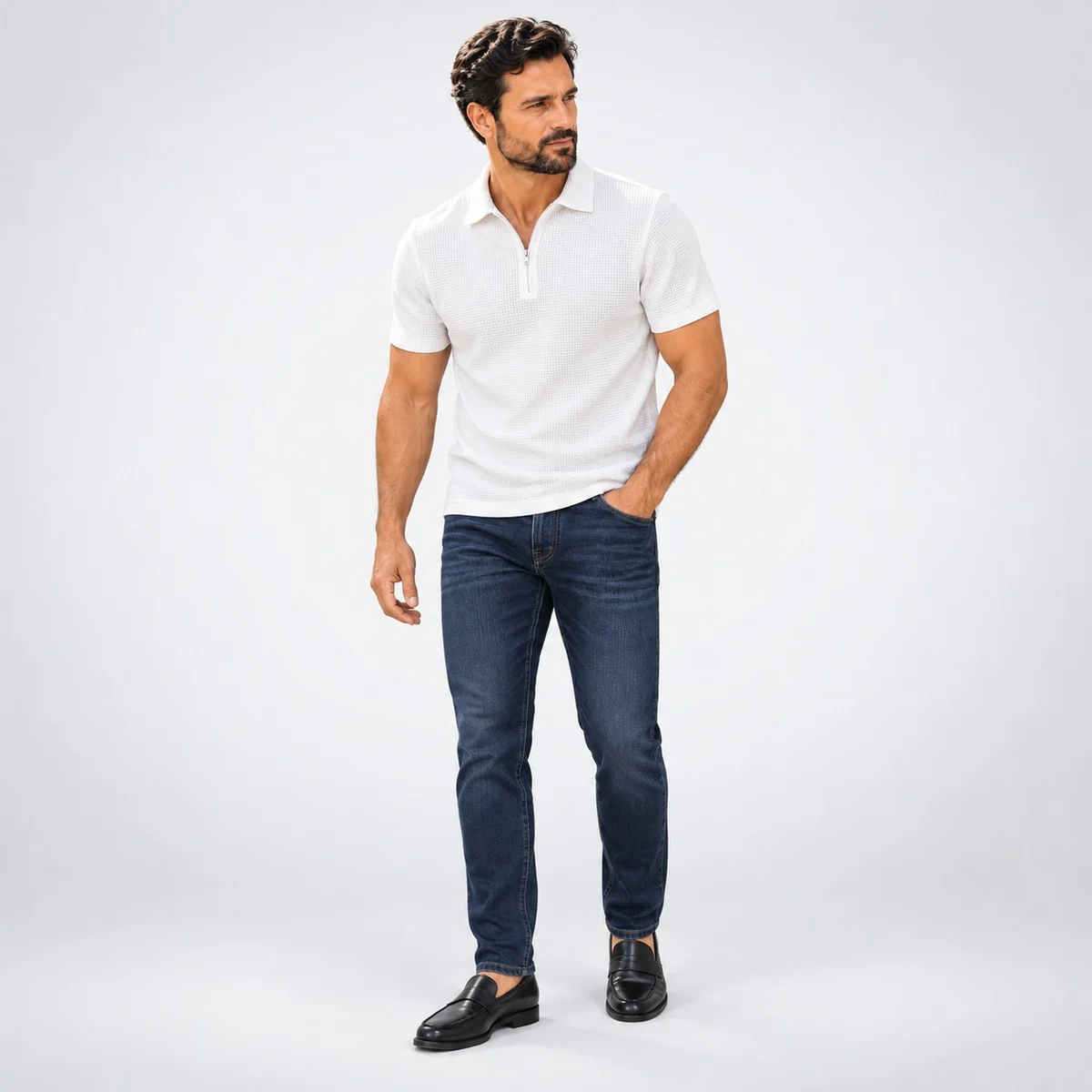 White Textured Knit Corporate Polo T-Shirt