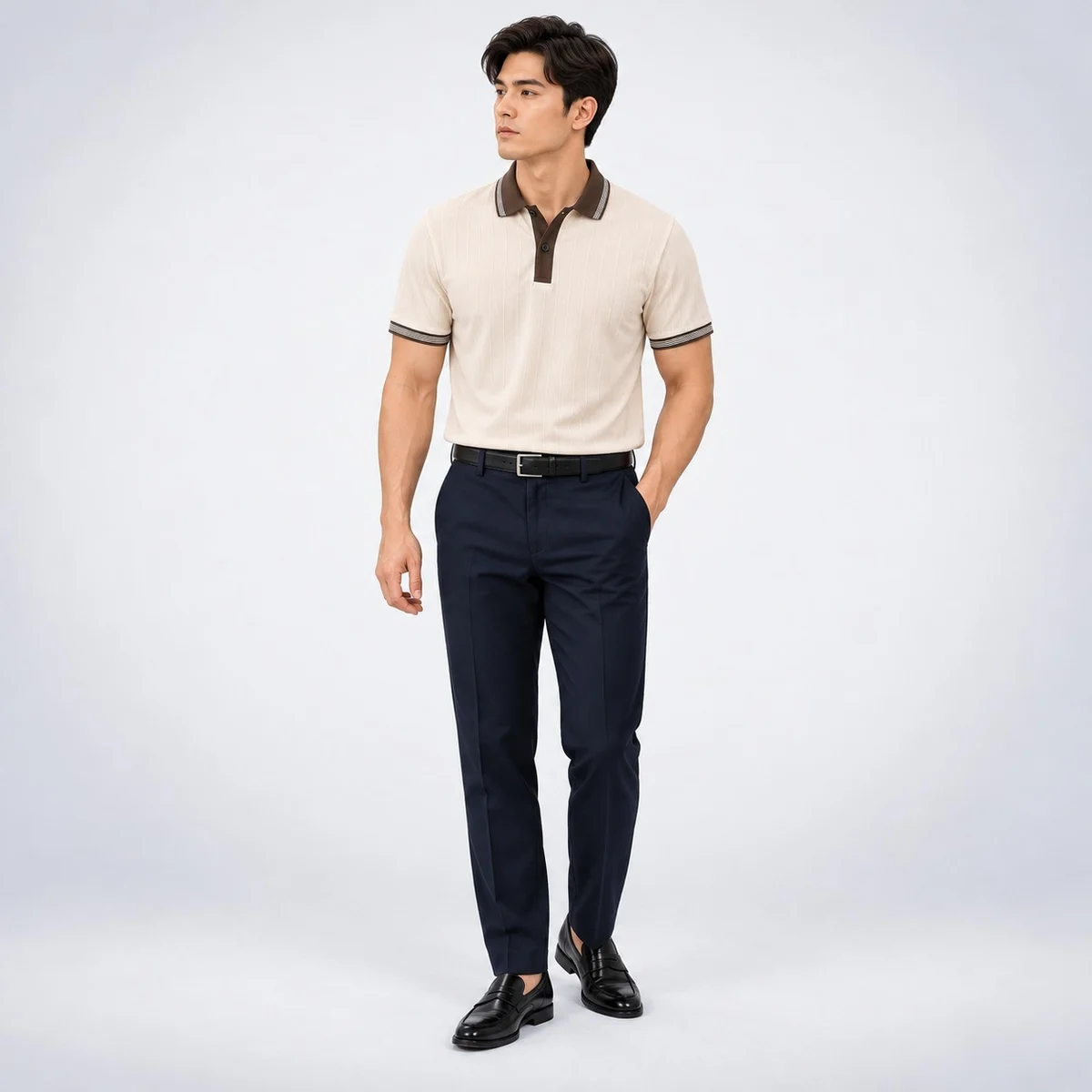 Beige and Navy Corporate Polo Uniform Set