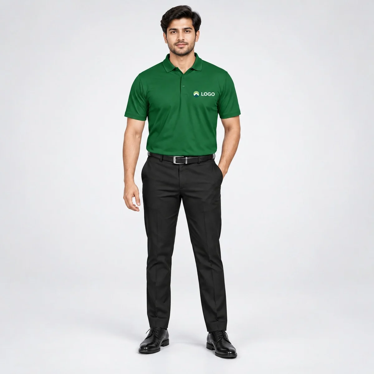 Green Polo T-Shirt and Black Trouser Corporate Uniform Set