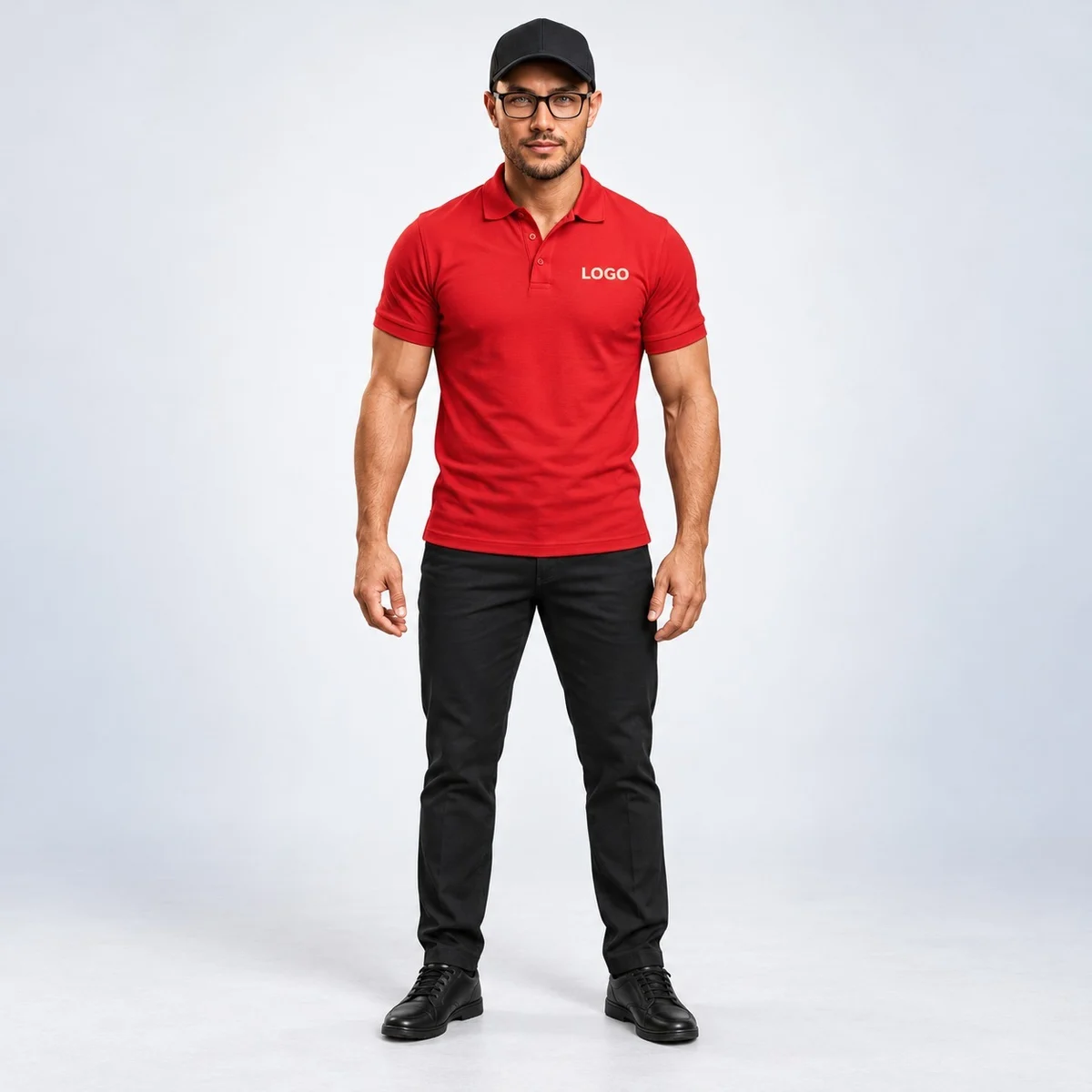 Mens Red Poly-Cotton Polo T-Shirt and Black Trouser Set