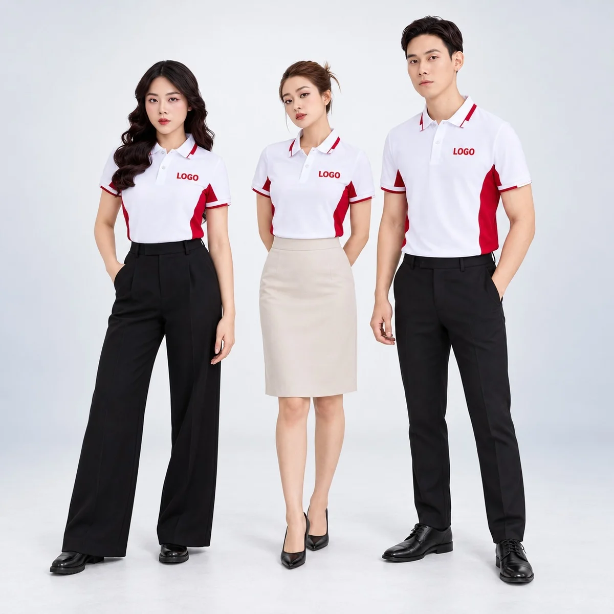 White and Red Corporate Polo Uniform Set