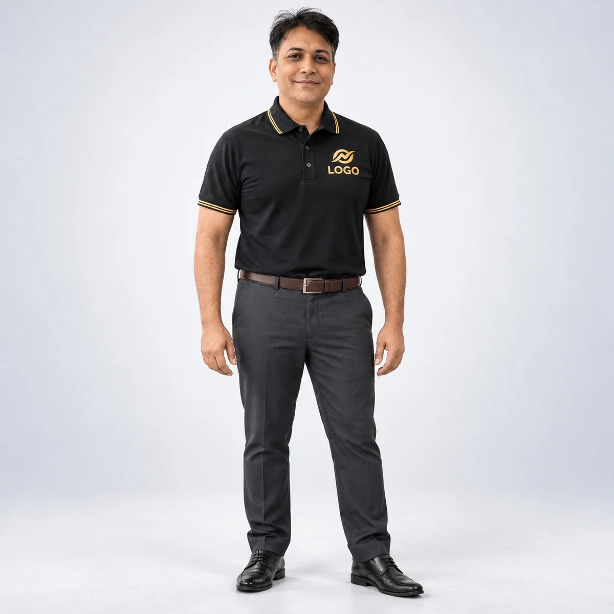 Mens Black Corporate Polo and Trouser Uniform Set