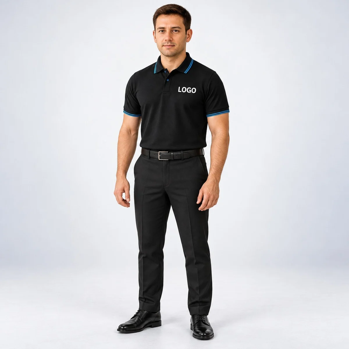 Mens Black Corporate Polo T-Shirt and Trouser Set