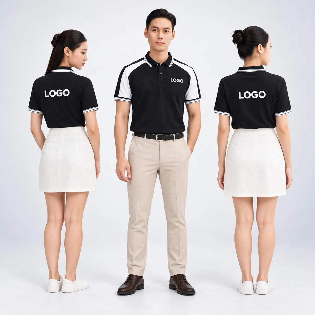 Black and White Poly-Cotton Corporate Polo T-Shirt