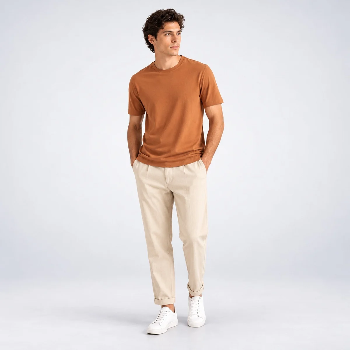 Mens Brown T-Shirt and Beige Trouser Set