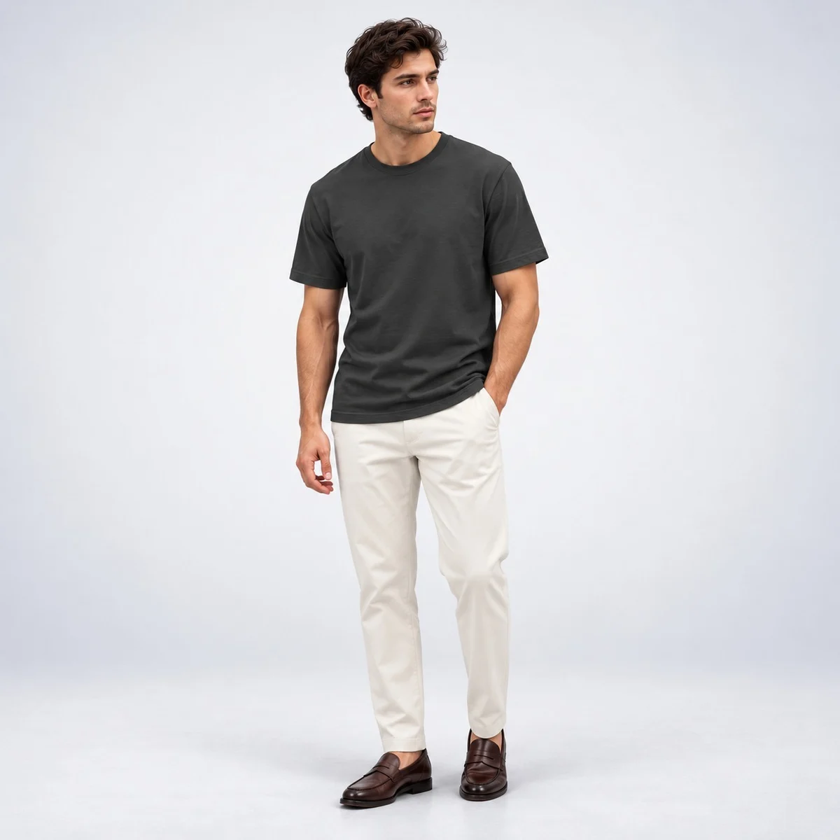 Dark Grey Cotton Crew Neck Corporate T-Shirt Set