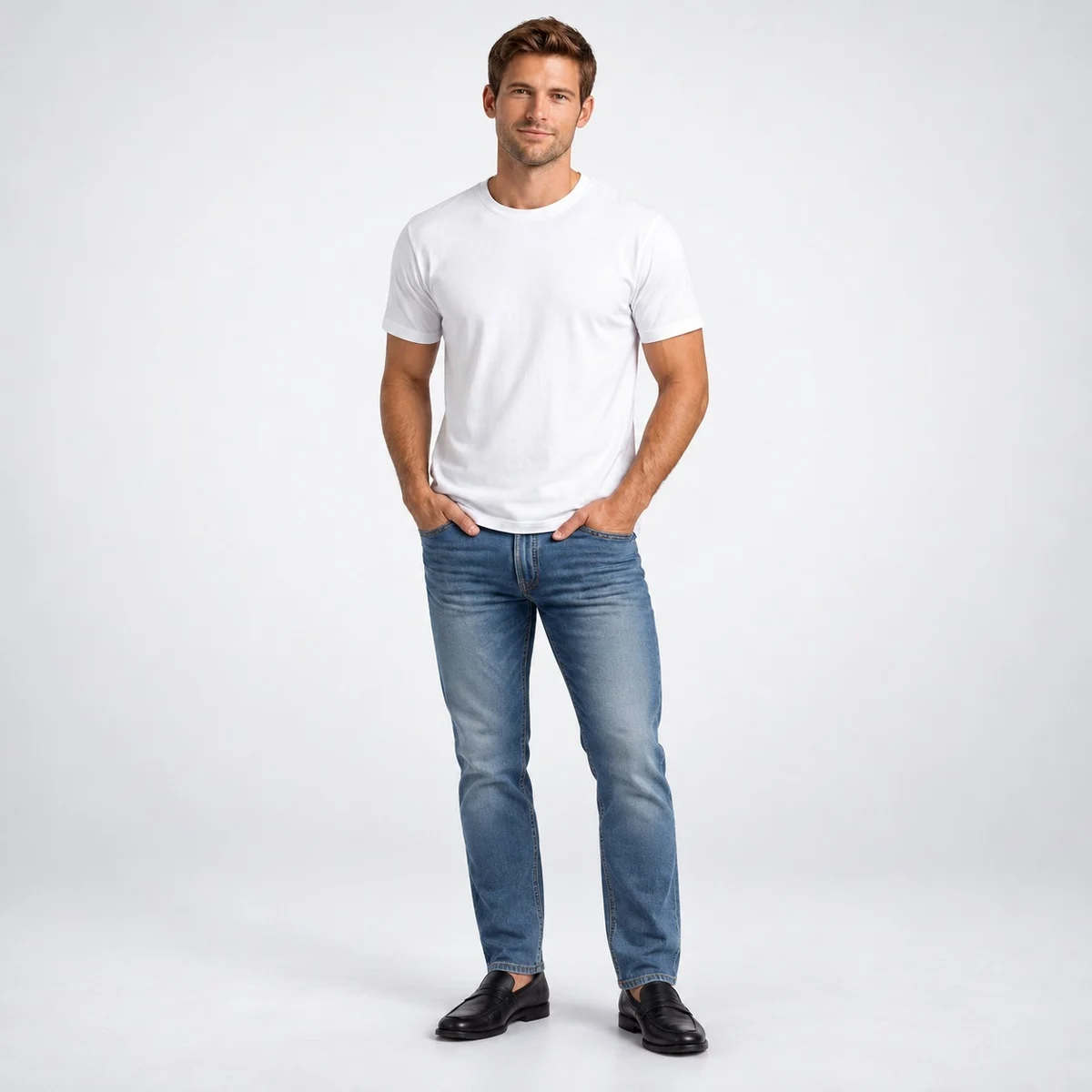 Mens White Cotton Crew Neck T-Shirt