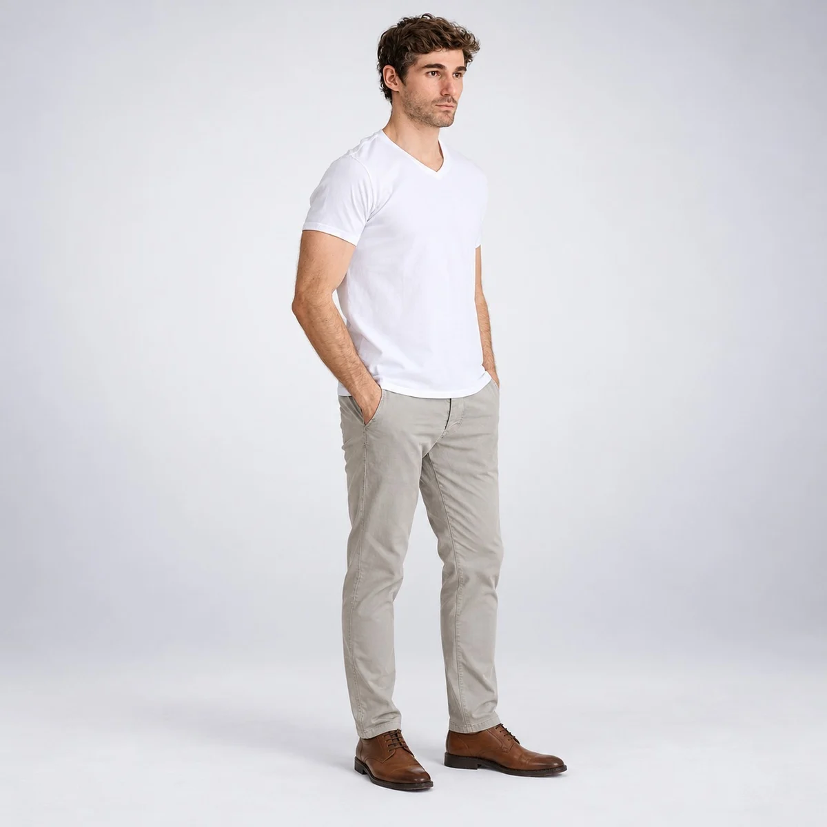 Mens White V-Neck Cotton Jersey T-Shirt