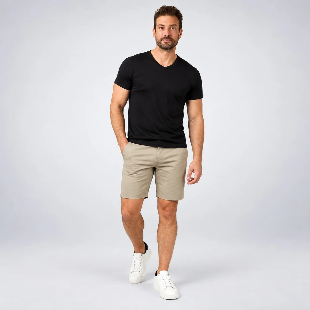 Mens Black Cotton Jersey V-Neck T-Shirt