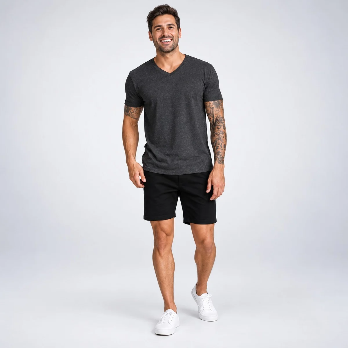 Mens Charcoal Grey V-Neck T-Shirt
