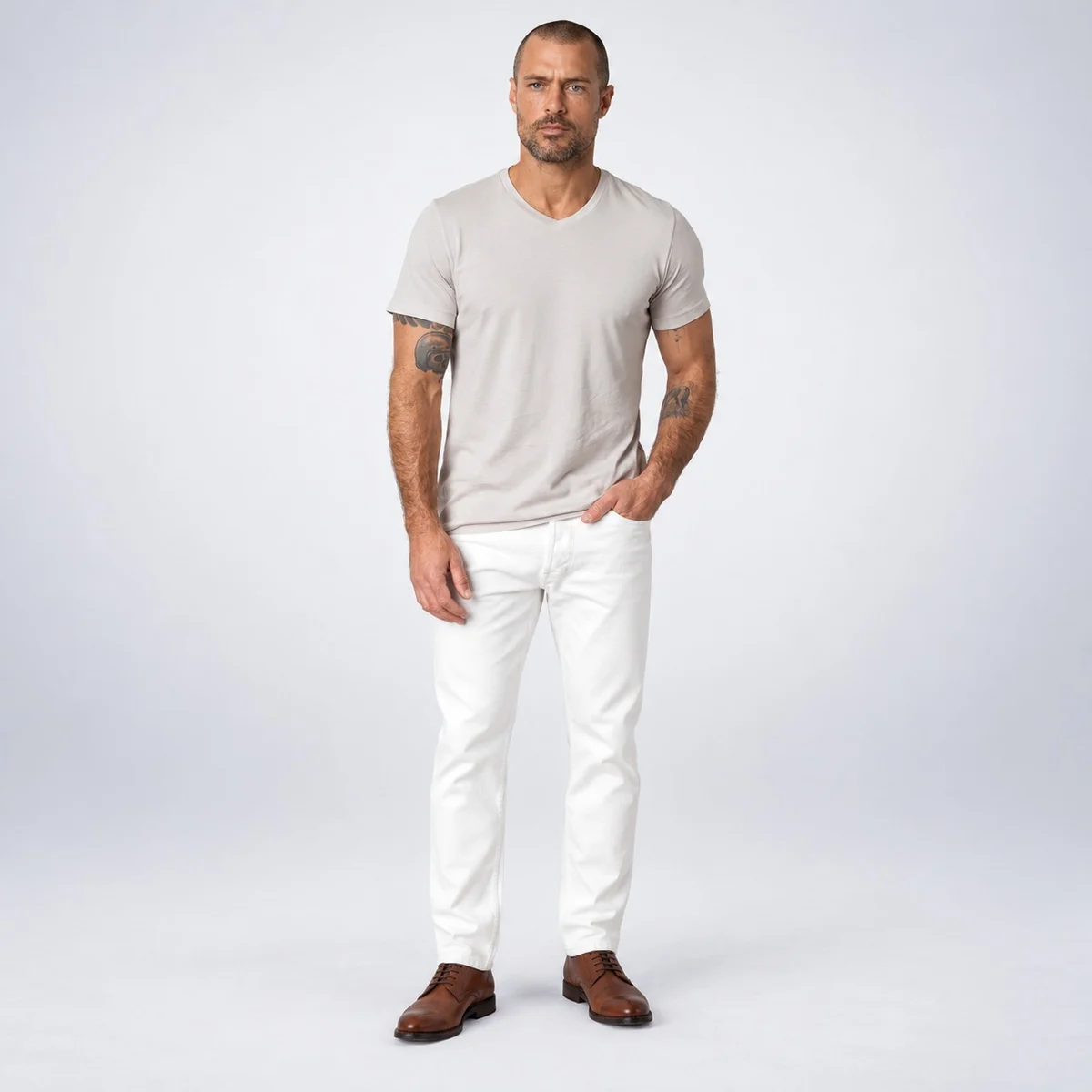 Mens Light Grey Cotton V-Neck Corporate T-Shirt