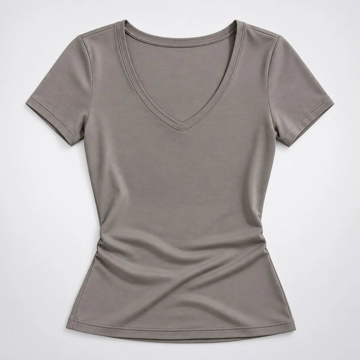 Womens Grey V-Neck Poly-Cotton T-Shirt