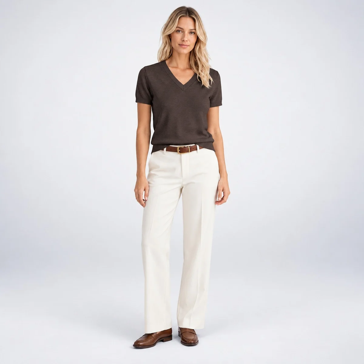 Womens Corporate Dark Brown Knit Top and Trouser Set