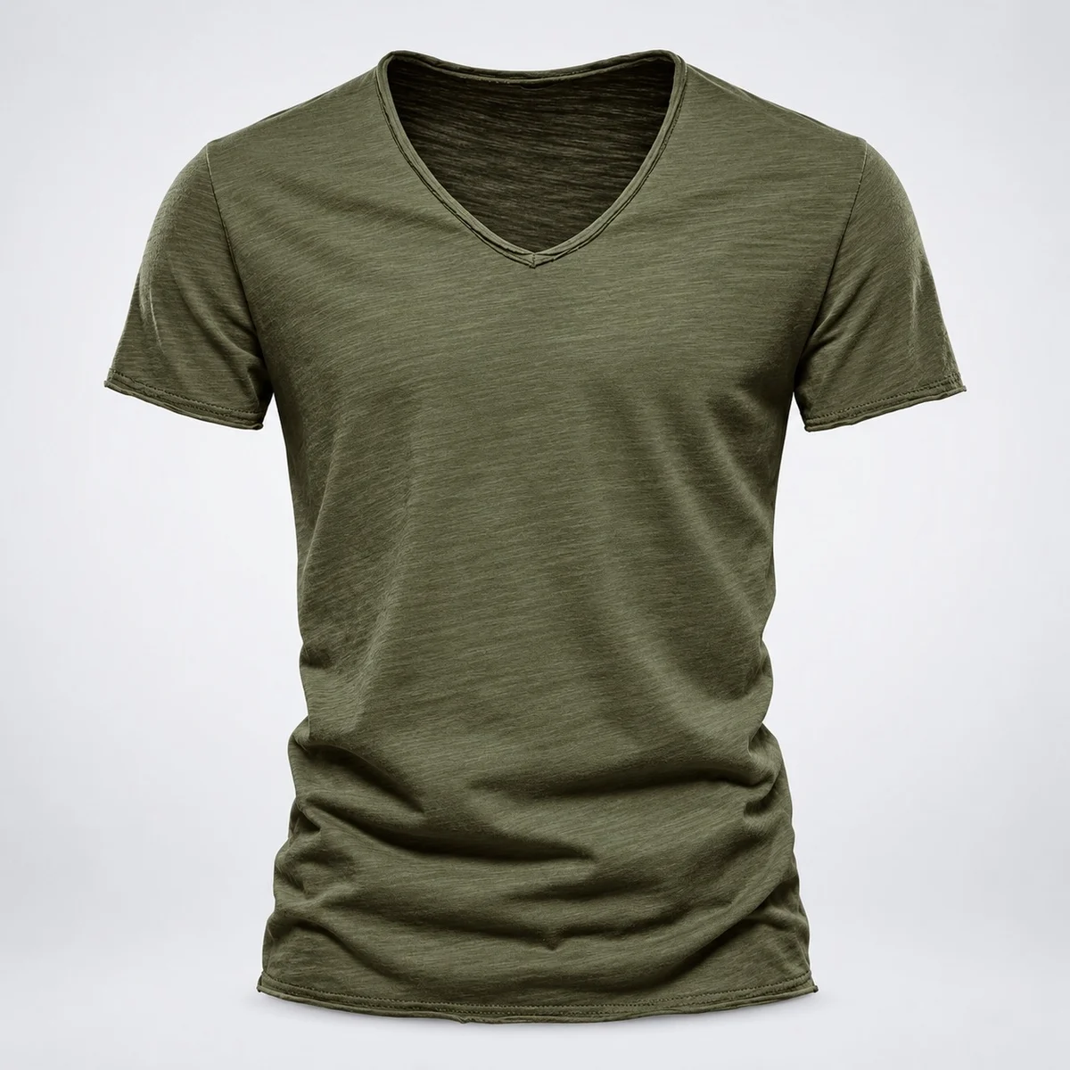 Olive Green Mens V-Neck Industrial T-Shirt