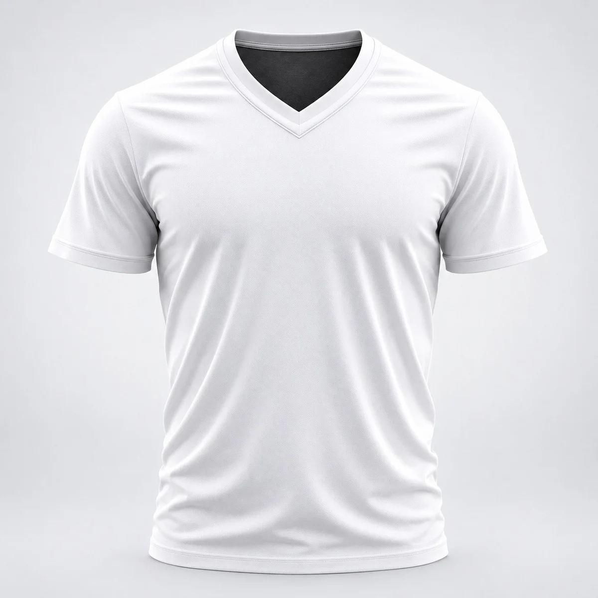 Mens White Poly-Cotton V-Neck Half Sleeve T-Shirt