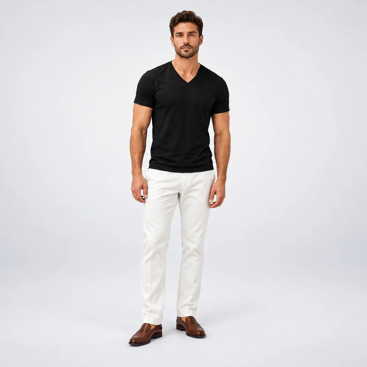 Mens Black Cotton Jersey V-Neck T-Shirt
