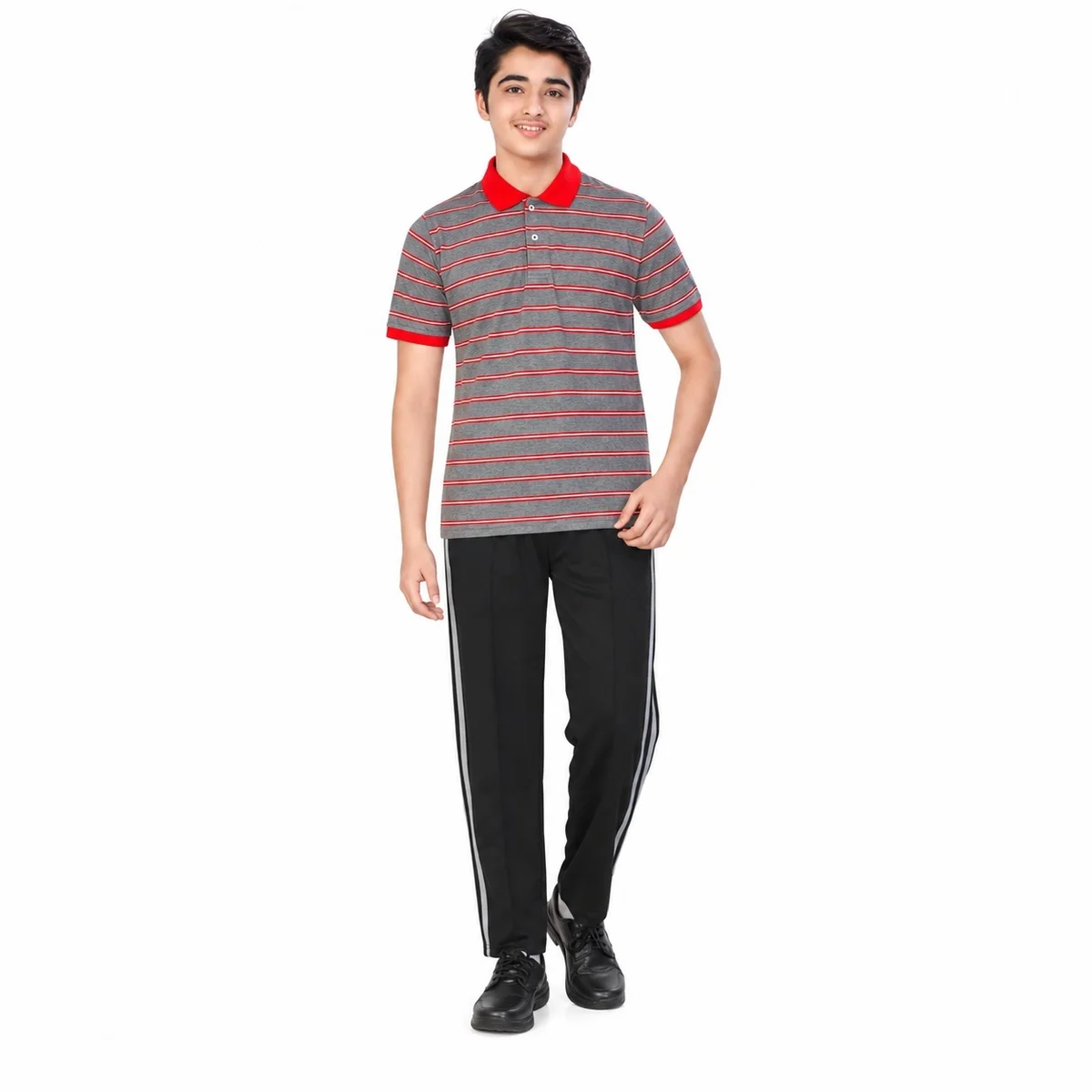 Grey and Red Striped School Sports Uniform Set