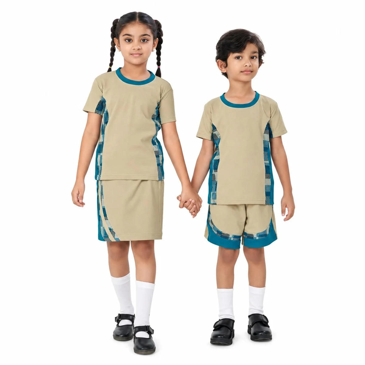 Beige and Teal School Sports Uniform Set