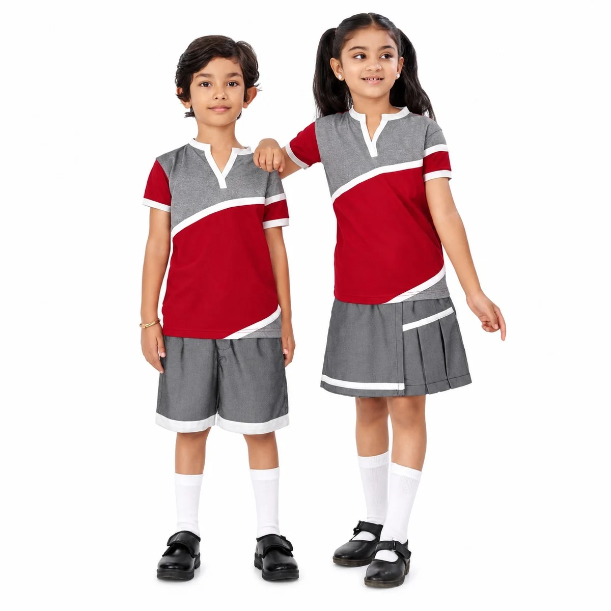 Grey and Maroon School Sports Uniform Set