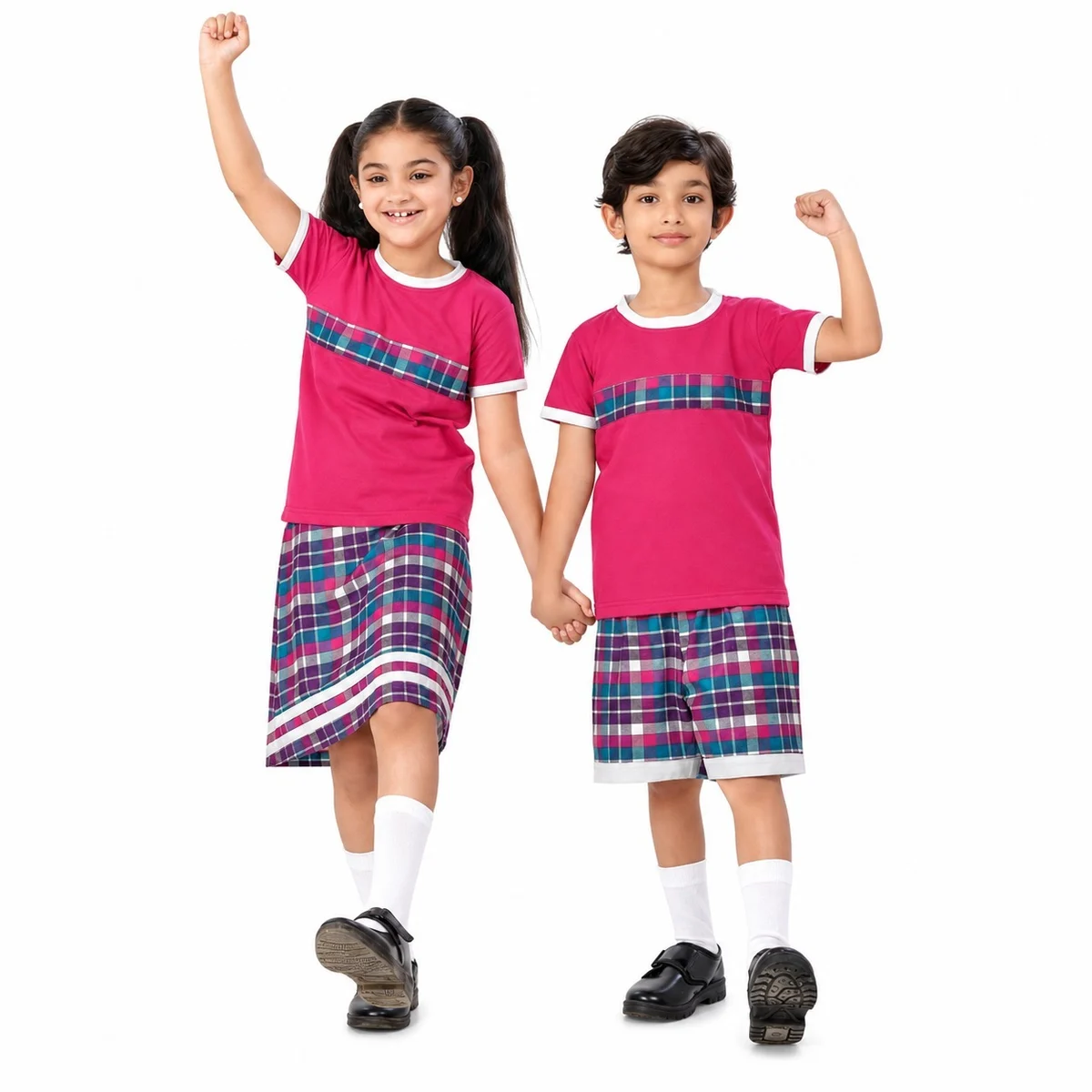 Magenta and Plaid Childrens School Sports Uniform Set