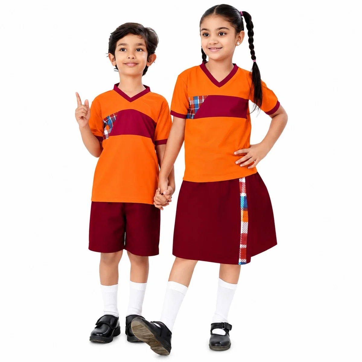 Orange and Maroon Childrens School Uniform Set