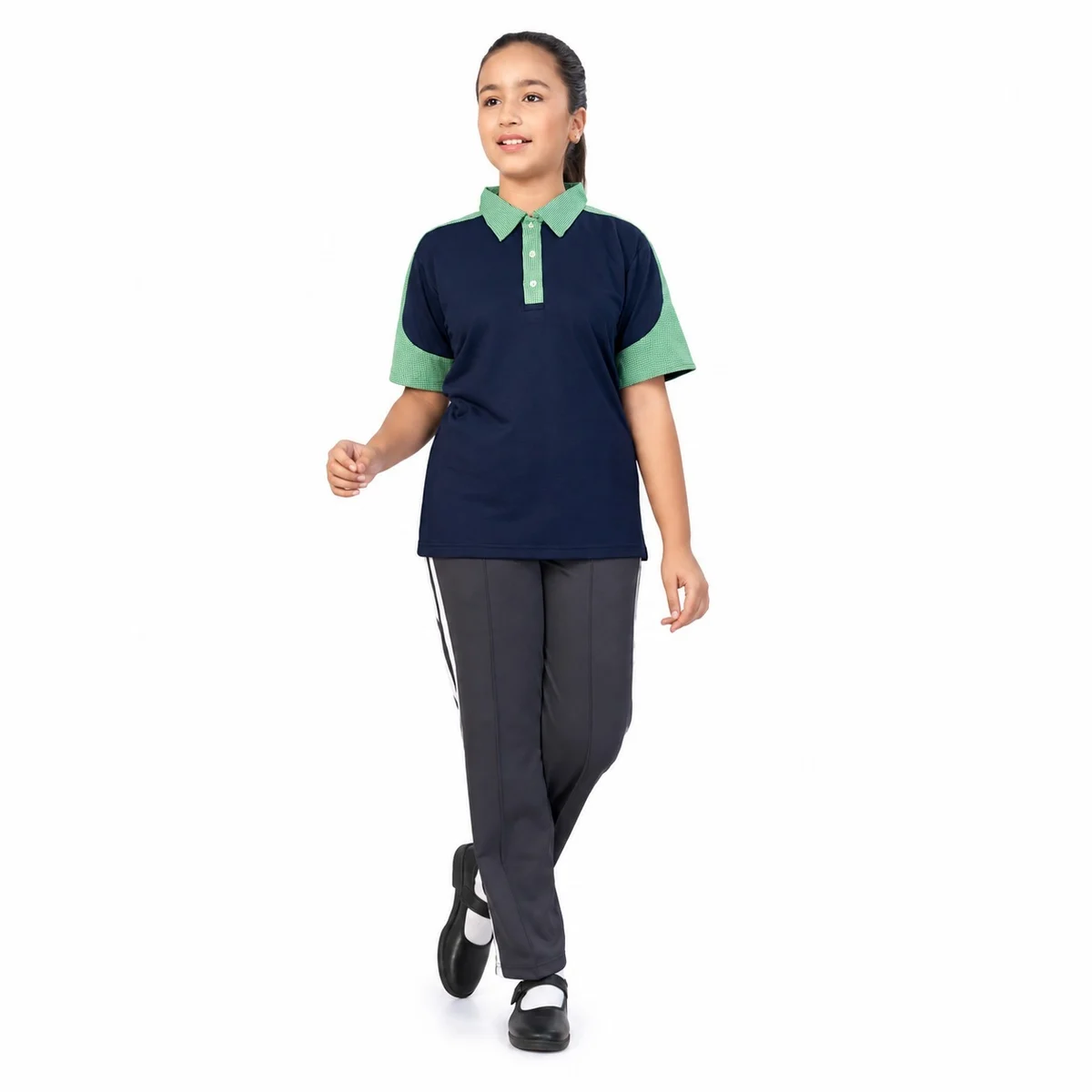 Navy Blue and Green School Sports Uniform Set