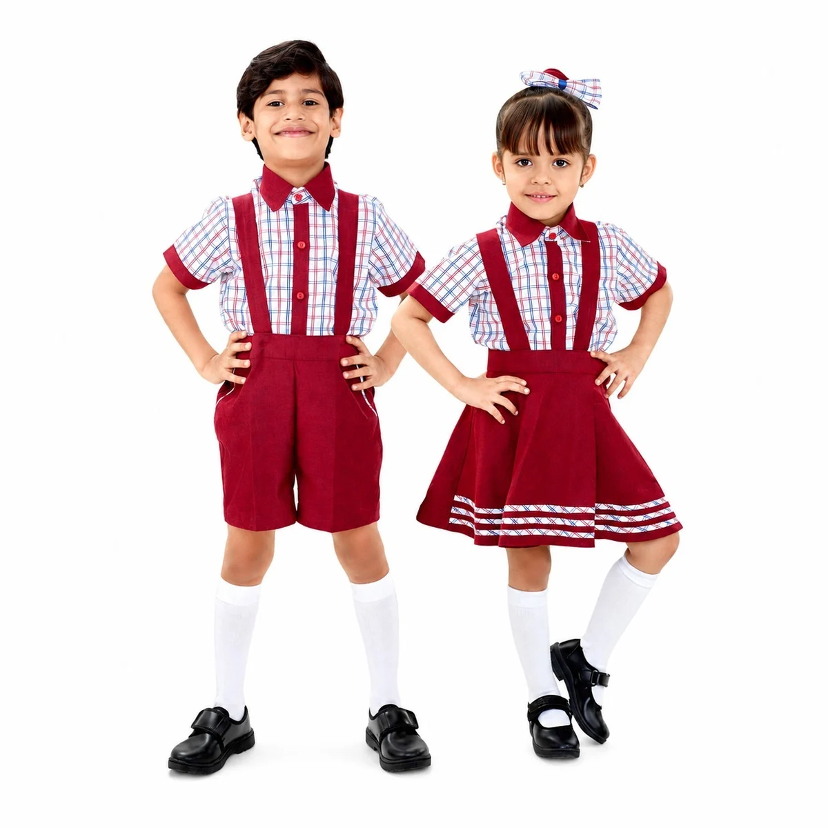 Maroon and Plaid Childrens School Uniform Set