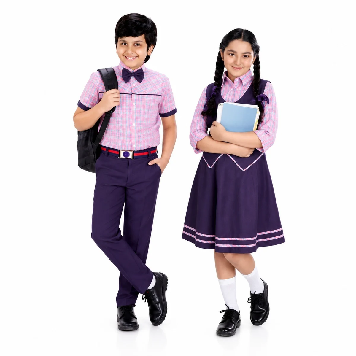 Pink Plaid and Purple School Uniform Set