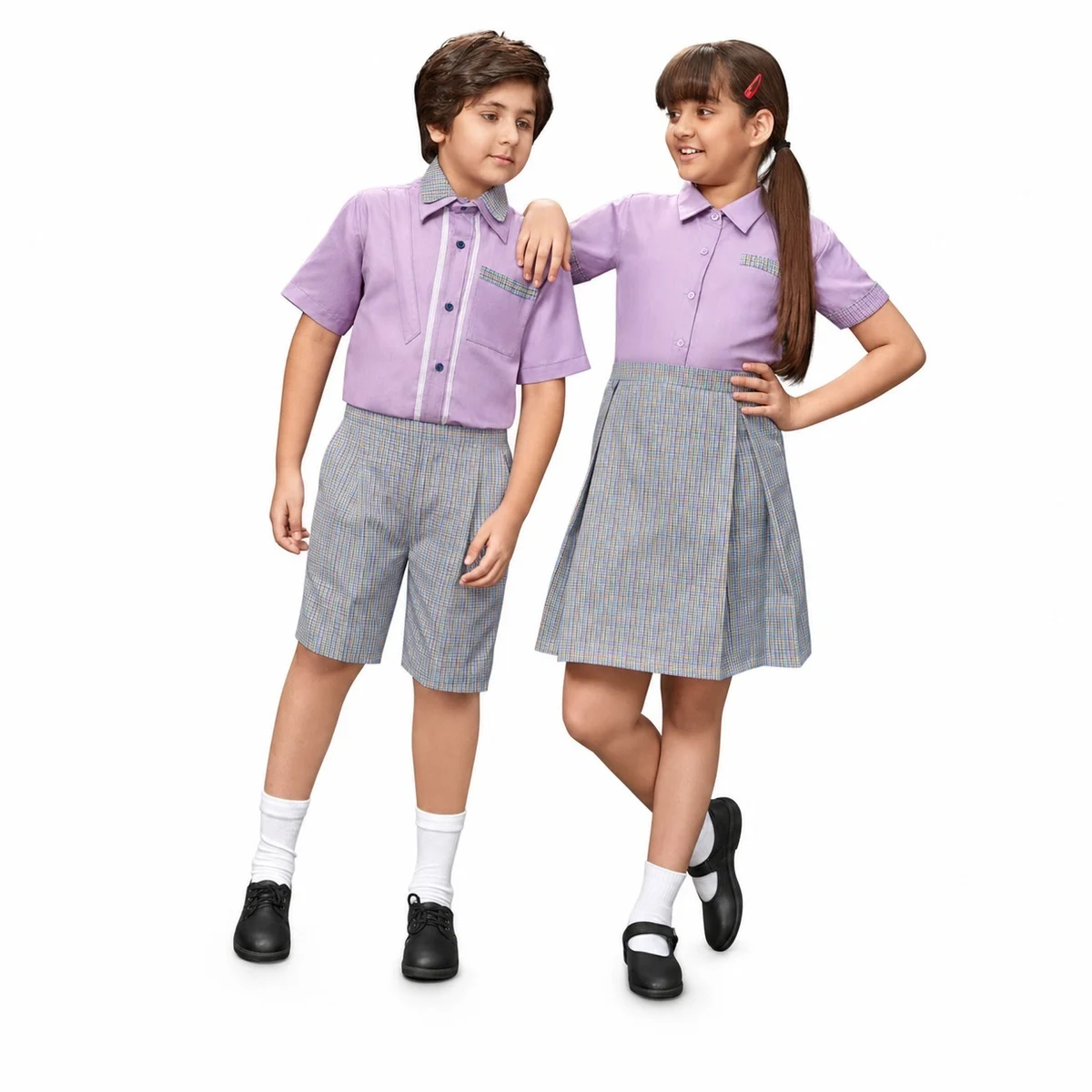 Purple and Grey Plaid School Uniform Set