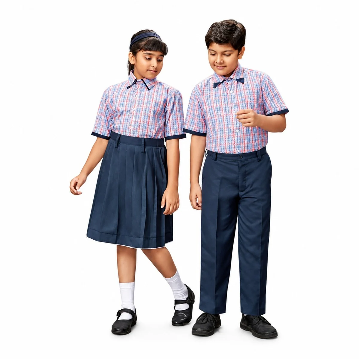Plaid Shirt and Navy Blue Bottoms School Uniform Set