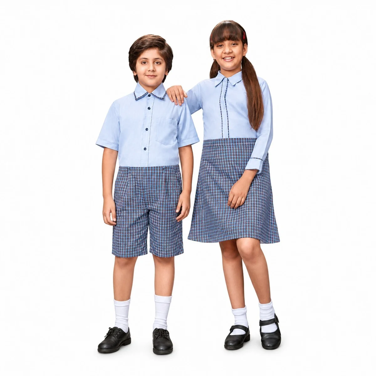 Light Blue and Plaid School Uniform Set