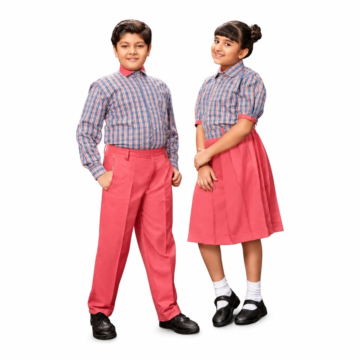 Multi-Color Plaid and Pink School Uniform Set
