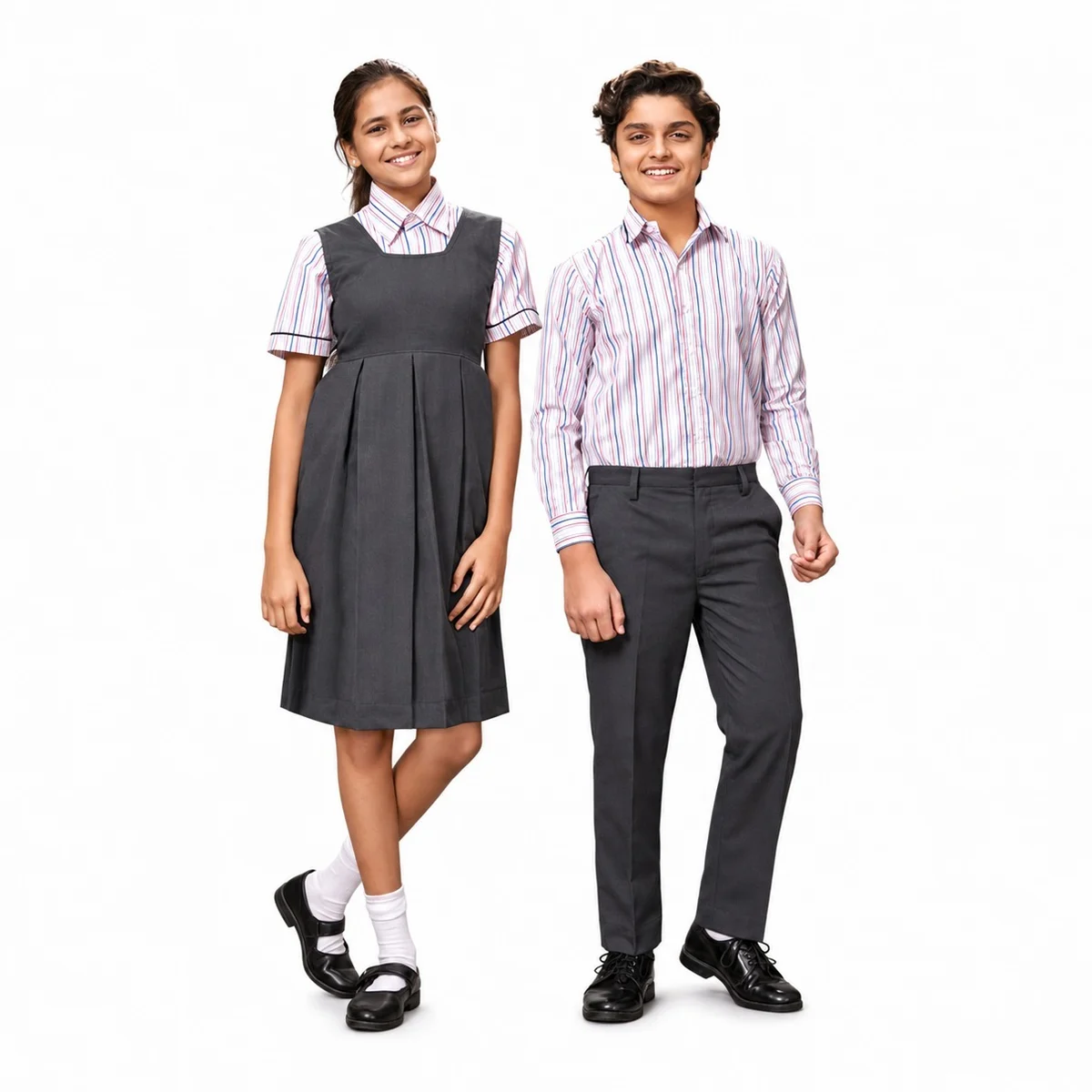 Grey And Striped School Uniform Set
