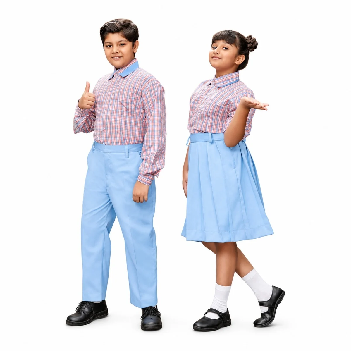 Multi-Color Plaid and Light Blue School Uniform Set