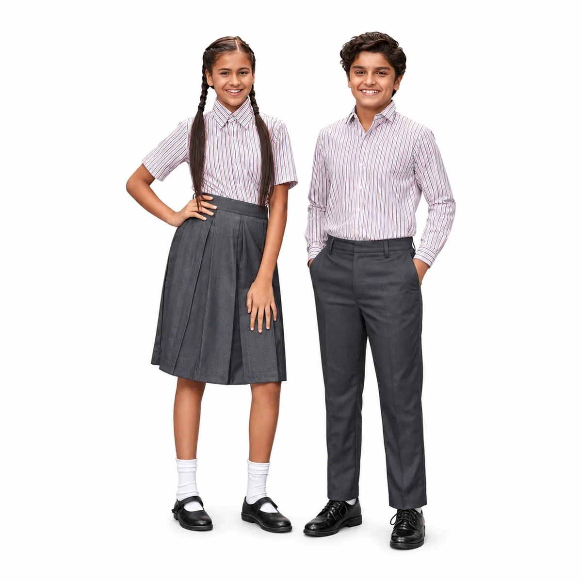 Grey And Striped School Uniform Set
