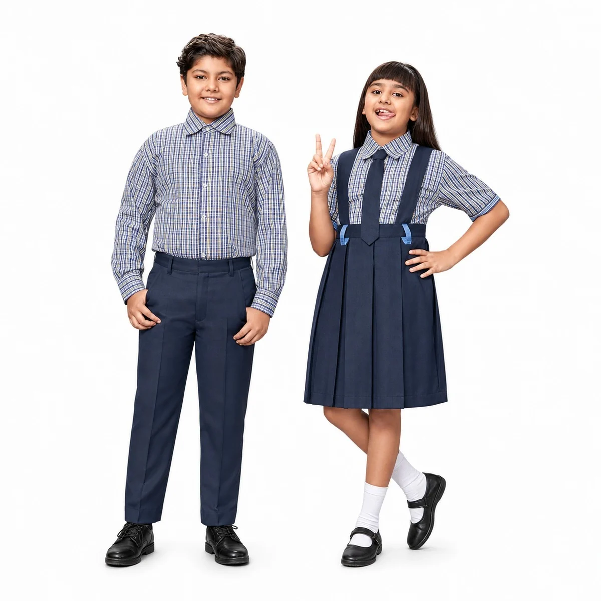Blue And Grey Plaid School Uniform Set