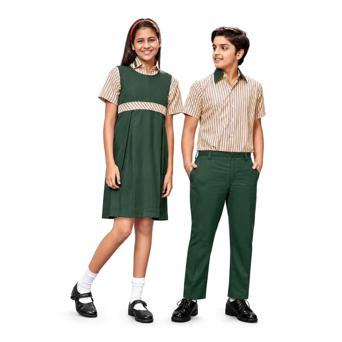 Green and Striped School Uniform Set