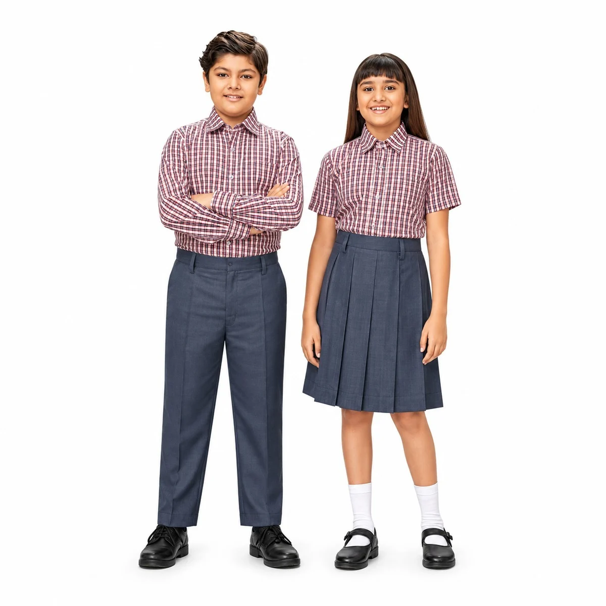 Red and White Checked School Uniform Set