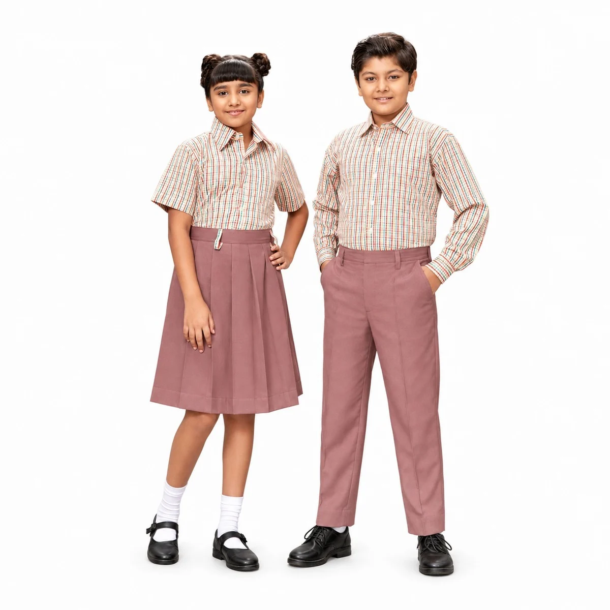 Multi-Color Check and Dusty Rose School Uniform Set