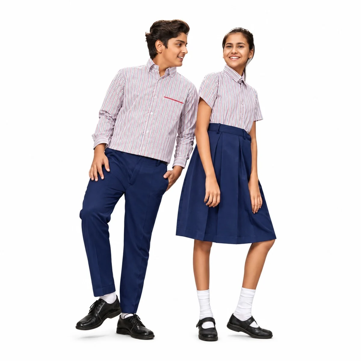 Red and Blue Striped School Uniform Set
