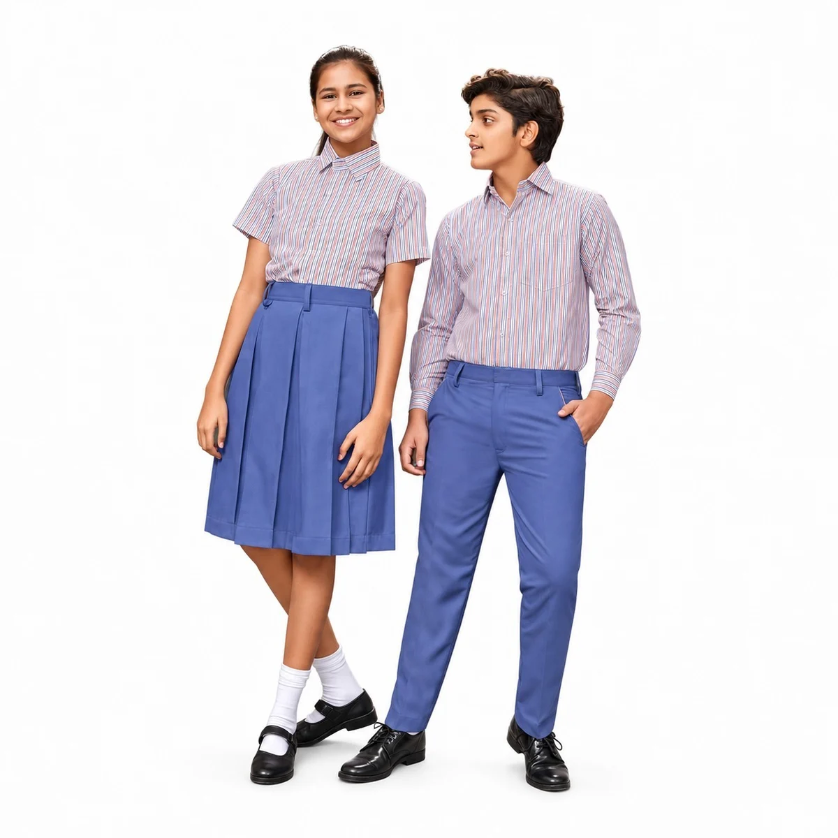 Multi-Striped Shirt and Blue Bottoms School Uniform Set