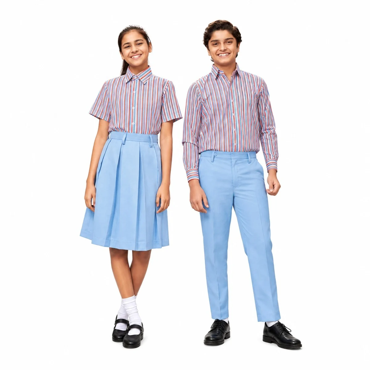 Multi-Color Striped Shirt and Light Blue Bottom School Uniform Set